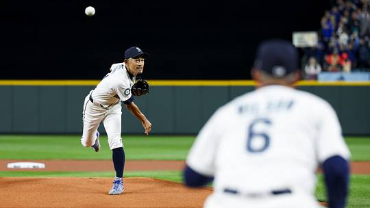 Mar 27, 2025; Seattle, Washington, USA; Seattle Mariners former outfielder Ichiro Suzuki (51) throws out the ceremonial first pitch before a game against the Athletics at T-Mobile Park. Mandatory Credit: Joe Nicholson-Imagn Images
